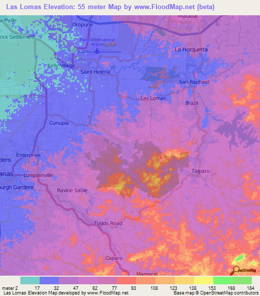 Las Lomas,Trinidad and Tobago Elevation Map
