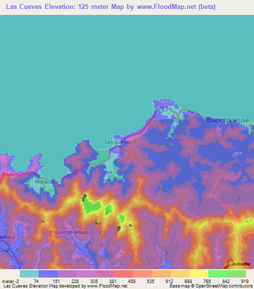 Las Cuevas,Trinidad and Tobago Elevation Map
