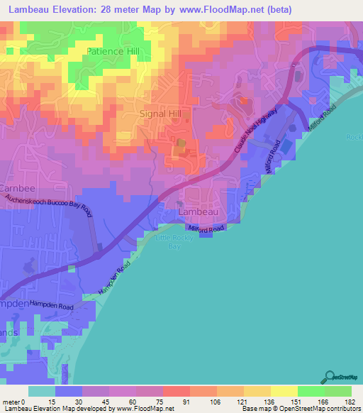 Lambeau,Trinidad and Tobago Elevation Map