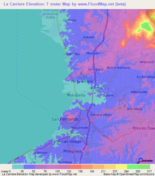 La Carriere,Trinidad and Tobago Elevation Map