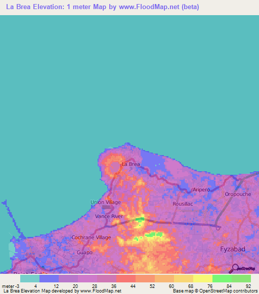 La Brea,Trinidad and Tobago Elevation Map