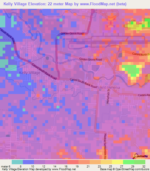 Kelly Village,Trinidad and Tobago Elevation Map