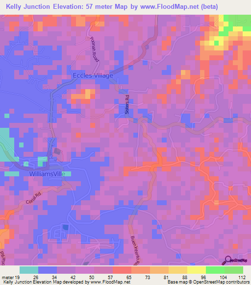 Kelly Junction,Trinidad and Tobago Elevation Map