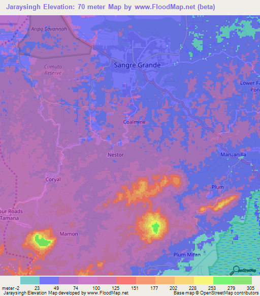 Jaraysingh,Trinidad and Tobago Elevation Map