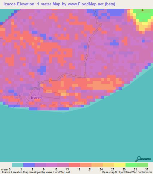Icacos,Trinidad and Tobago Elevation Map