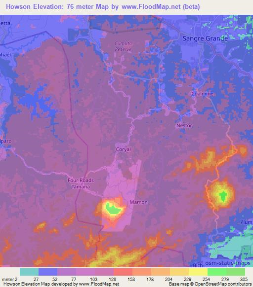 Howson,Trinidad and Tobago Elevation Map