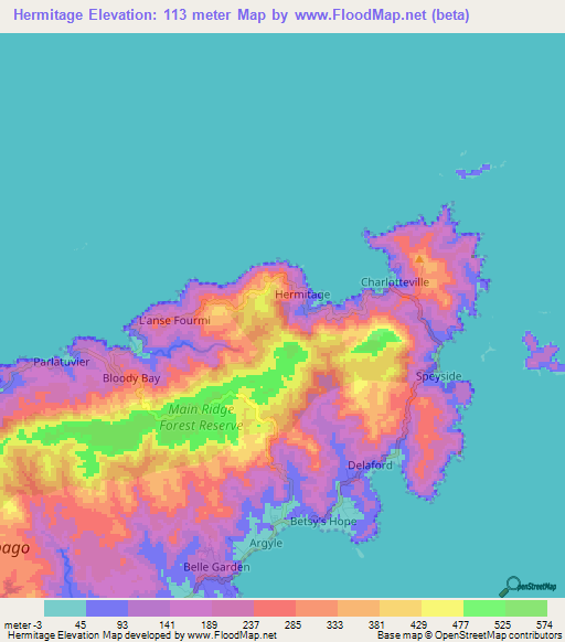 Hermitage,Trinidad and Tobago Elevation Map
