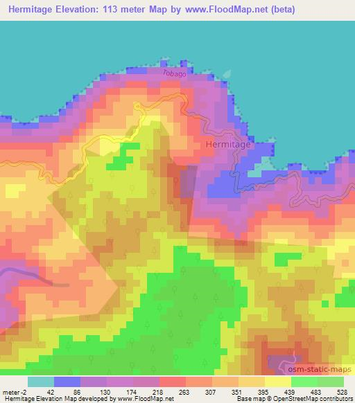 Hermitage,Trinidad and Tobago Elevation Map