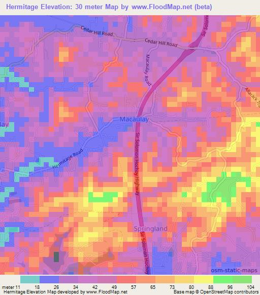 Hermitage,Trinidad and Tobago Elevation Map