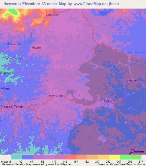 Haswaron,Trinidad and Tobago Elevation Map