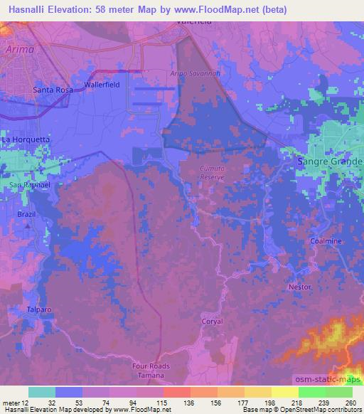 Hasnalli,Trinidad and Tobago Elevation Map