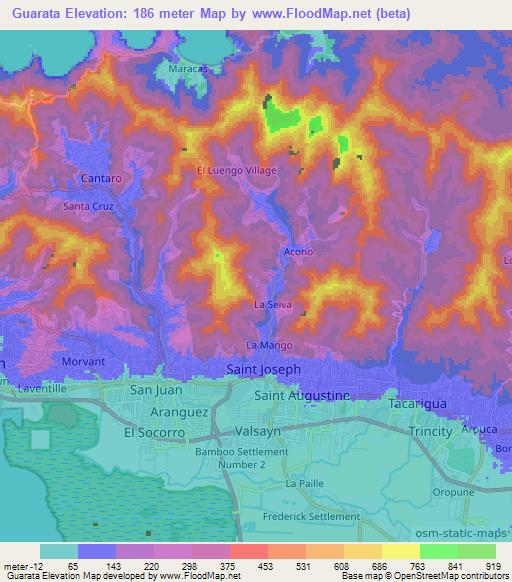 Guarata,Trinidad and Tobago Elevation Map