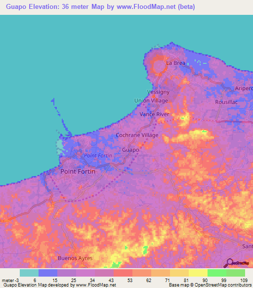 Guapo,Trinidad and Tobago Elevation Map
