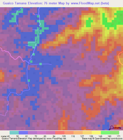 Guaico Tamana,Trinidad and Tobago Elevation Map