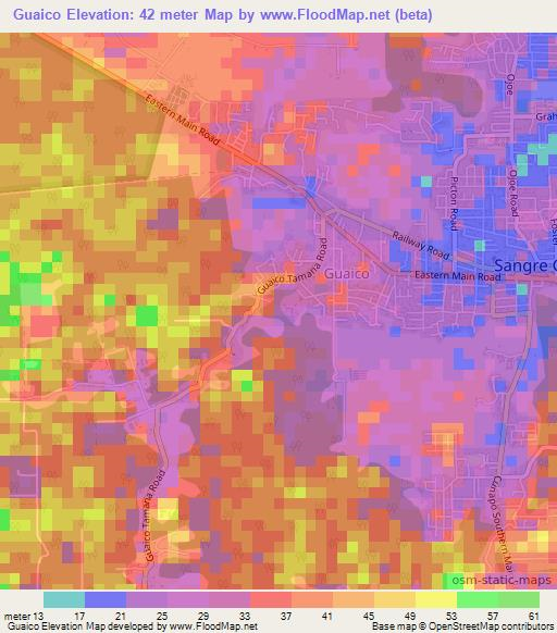 Guaico,Trinidad and Tobago Elevation Map