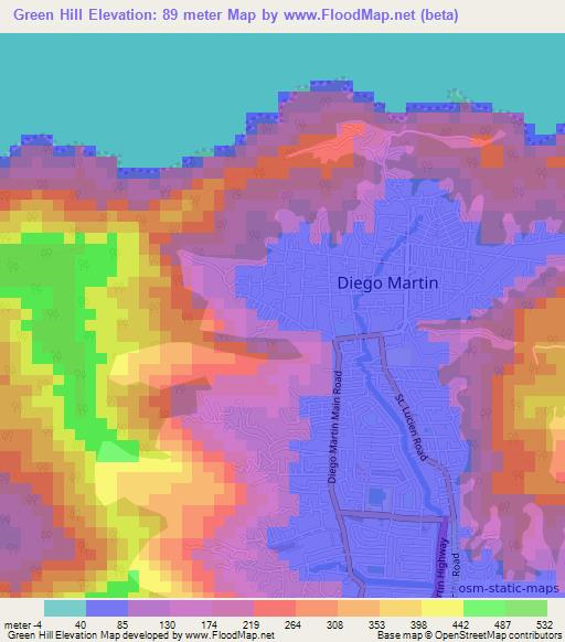 Green Hill,Trinidad and Tobago Elevation Map