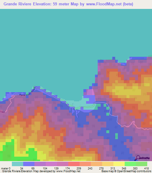 Grande Riviere,Trinidad and Tobago Elevation Map
