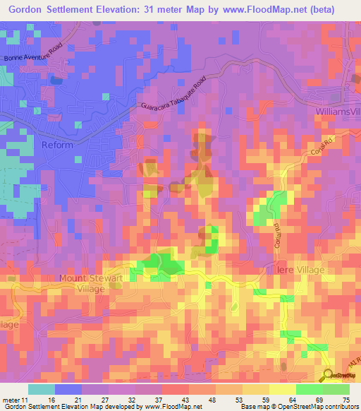 Gordon Settlement,Trinidad and Tobago Elevation Map