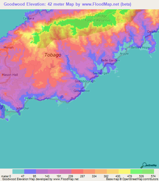 Goodwood,Trinidad and Tobago Elevation Map