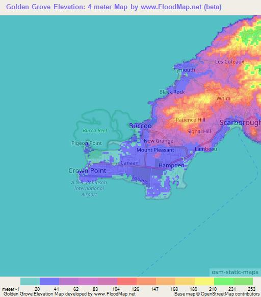 Golden Grove,Trinidad and Tobago Elevation Map
