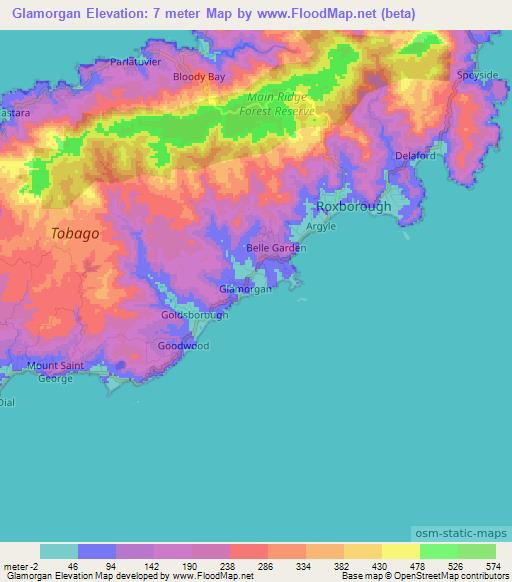 Glamorgan,Trinidad and Tobago Elevation Map