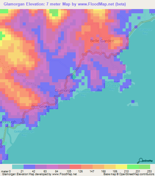 Glamorgan,Trinidad and Tobago Elevation Map