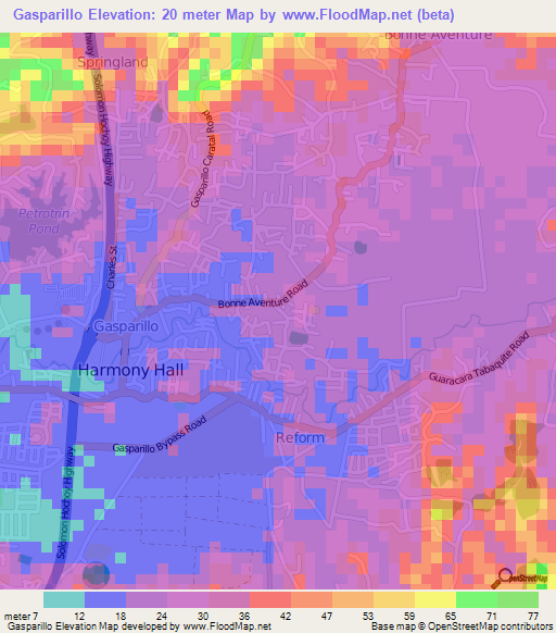 Gasparillo,Trinidad and Tobago Elevation Map