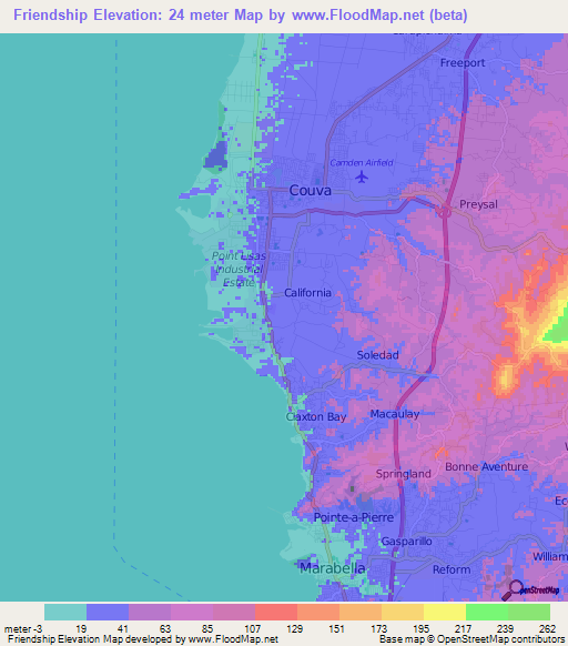 Friendship,Trinidad and Tobago Elevation Map