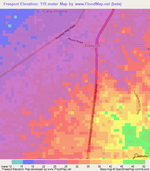 Freeport,Trinidad and Tobago Elevation Map