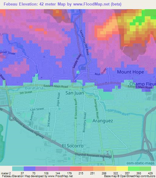 Febeau,Trinidad and Tobago Elevation Map