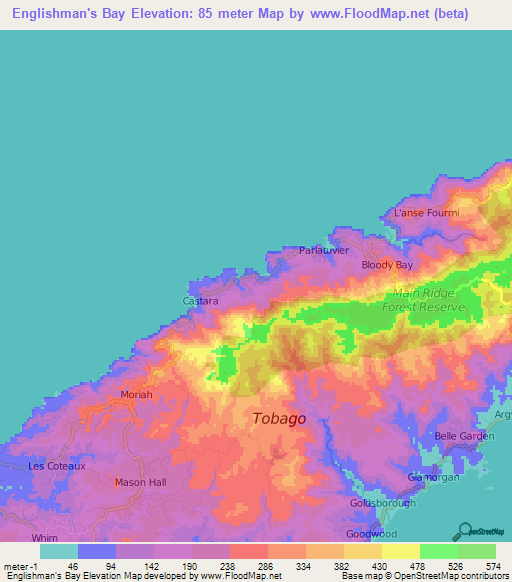 Englishman's Bay,Trinidad and Tobago Elevation Map