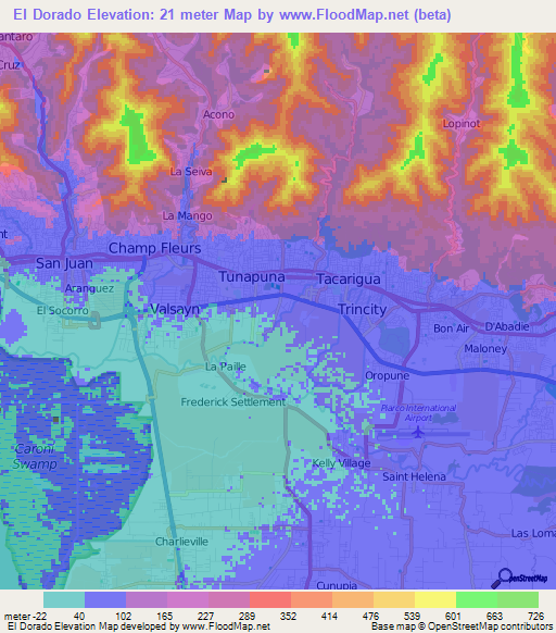 El Dorado,Trinidad and Tobago Elevation Map