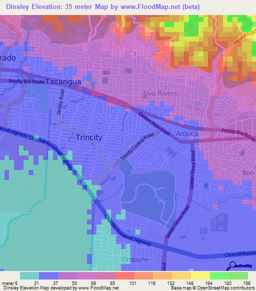 Dinsley,Trinidad and Tobago Elevation Map
