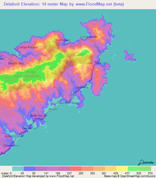 Delaford,Trinidad and Tobago Elevation Map