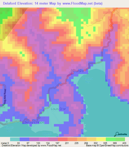 Delaford,Trinidad and Tobago Elevation Map
