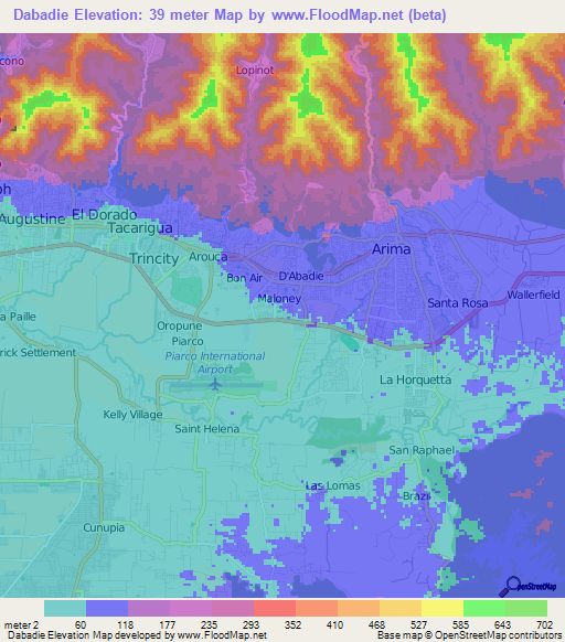 Dabadie,Trinidad and Tobago Elevation Map