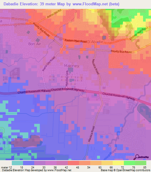 Dabadie,Trinidad and Tobago Elevation Map