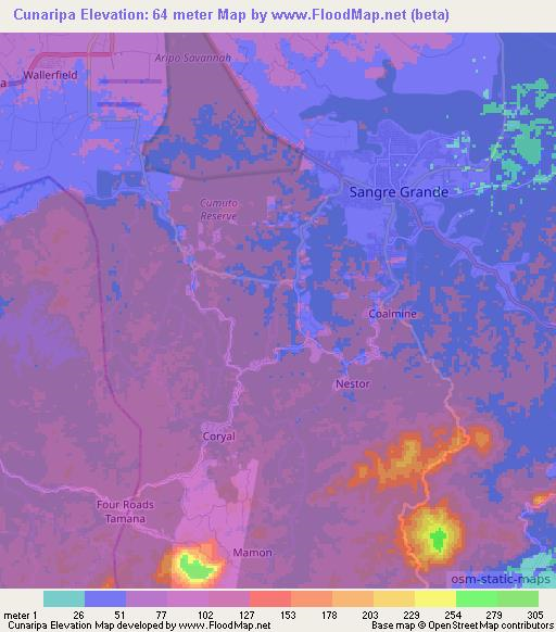 Cunaripa,Trinidad and Tobago Elevation Map
