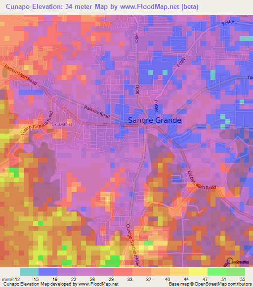 Cunapo,Trinidad and Tobago Elevation Map