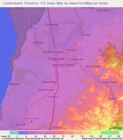 Cumberbatch,Trinidad and Tobago Elevation Map