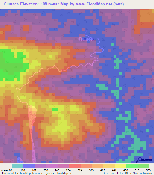 Cumaca,Trinidad and Tobago Elevation Map