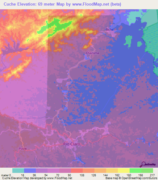 Cuche,Trinidad and Tobago Elevation Map