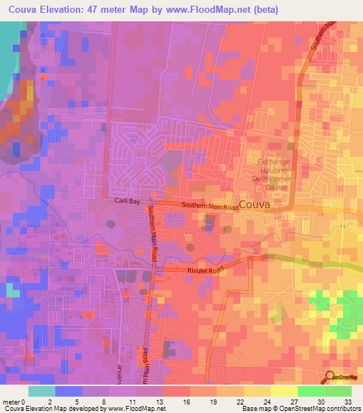 Couva,Trinidad and Tobago Elevation Map