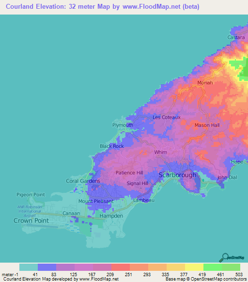 Courland,Trinidad and Tobago Elevation Map