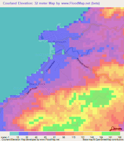 Courland,Trinidad and Tobago Elevation Map