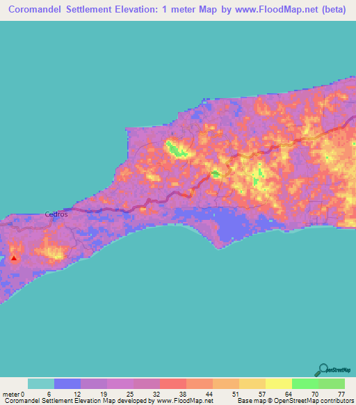 Coromandel Settlement,Trinidad and Tobago Elevation Map