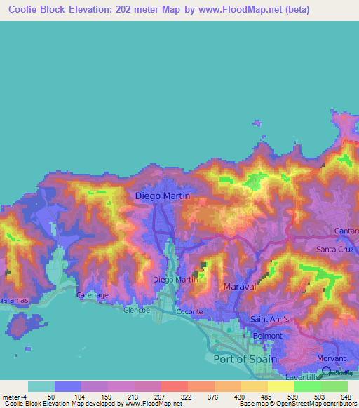 Coolie Block,Trinidad and Tobago Elevation Map
