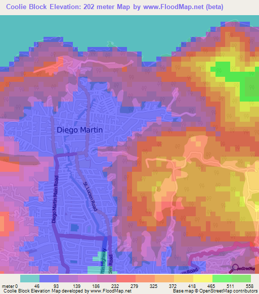 Coolie Block,Trinidad and Tobago Elevation Map