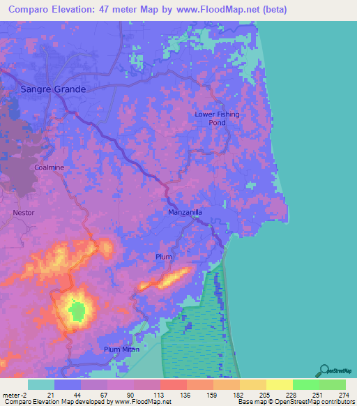 Comparo,Trinidad and Tobago Elevation Map