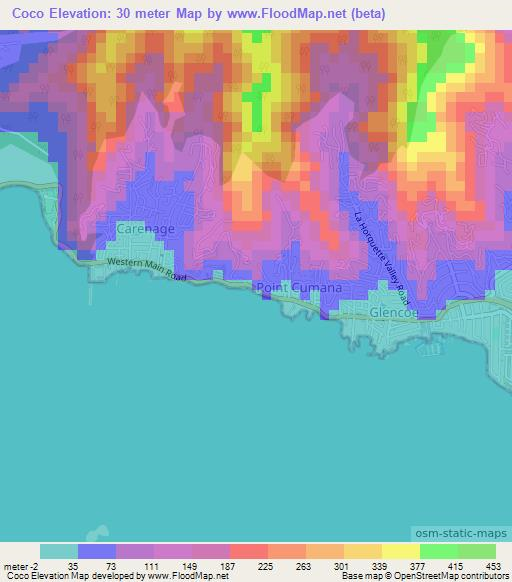 Coco,Trinidad and Tobago Elevation Map